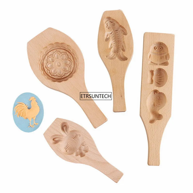 20pcs Wooden Mooncake Mold 3D Animal Shape Biscuit Cookies Mold For Baking Cake Decorating Supplies Fondant Baking Pastry Tool