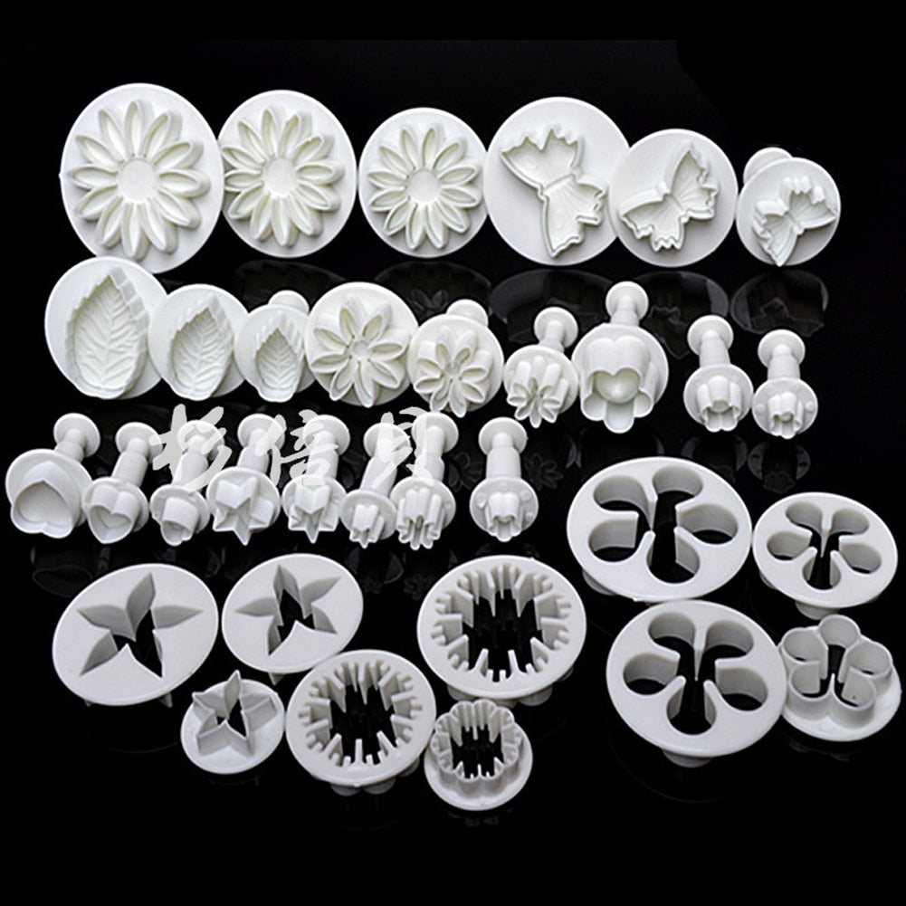 33-99Pcs Fondant Cake Mold Cutter Cookie Cake Plunger Plastic Mold Craft DIY 3D Sugarcraft Kitchen Accessories Cake Decor Tools