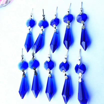 100PCS Blue GLASS ICICLE 63mm CRYSTAL PRISMS PENDANT SILVER BOW TIES For BIRTHDAY WEDDING Party  CAKE TOPPER,EVEN PARTY SUPPLY