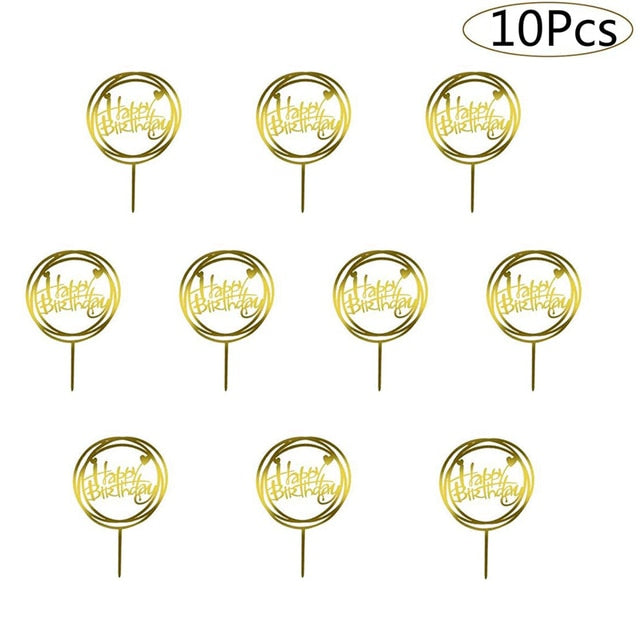 6pcs/Lot Gold Happy Birthday Acrylic Cake Toppers Gold Birhday Cake Topper for Kids Birthday Party Cake Decorations Baby Shower