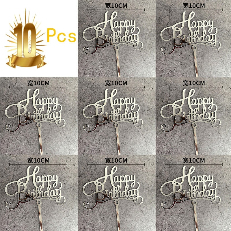 6pcs/Lot Gold Happy Birthday Acrylic Cake Toppers Gold Birhday Cake Topper for Kids Birthday Party Cake Decorations Baby Shower