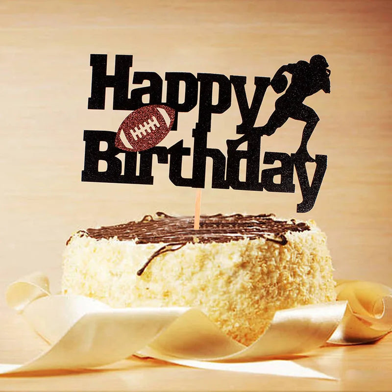 Football & Rugby Cake Toppers – Happy Birthday Cupcake Picks for Sports Party & New Year Decorations