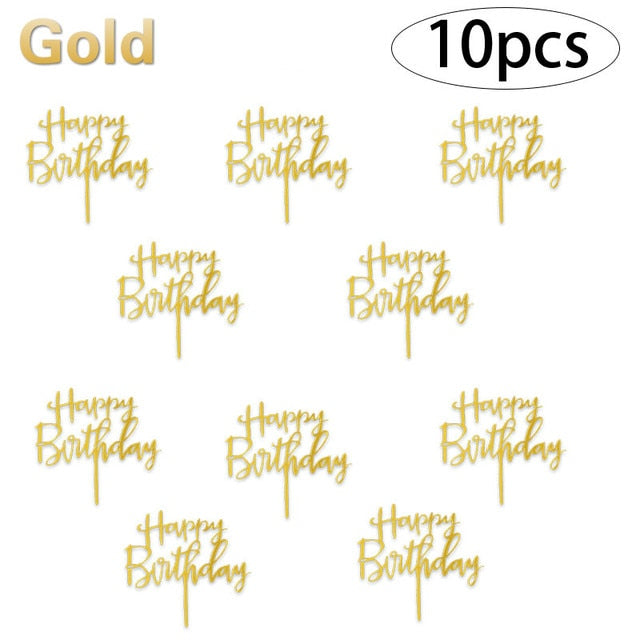 6pcs/Lot Gold Happy Birthday Acrylic Cake Toppers Gold Birhday Cake Topper for Kids Birthday Party Cake Decorations Baby Shower