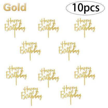 6pcs/Lot Gold Happy Birthday Acrylic Cake Toppers Gold Birhday Cake Topper for Kids Birthday Party Cake Decorations Baby Shower