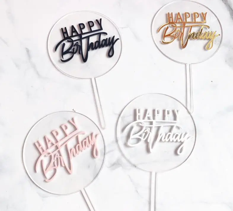 Happy Birthday Acrylic Cake Topper Gold Circle Double Layer Cupcake Topper Birthday Party Cake Decorations Festive Supplies SN