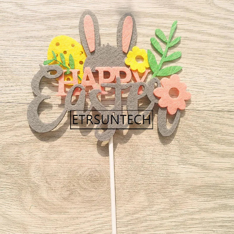 100pcs Easter Cake Topper Rabbit Ear Happy Easter Decoration Egg Bunny Cupcake Toppers Party Decor Supplies