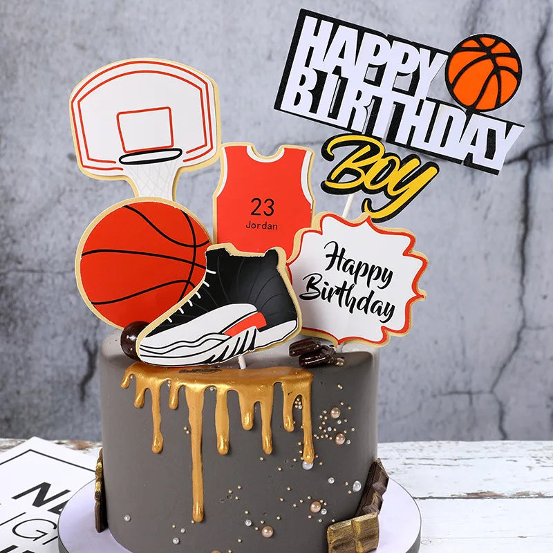 Cake Toppers Glitter DIY Basketball Football Set Cupcake Topper Cake Flags Kids Boys Birthday Wedding Bride Party Baking Decor