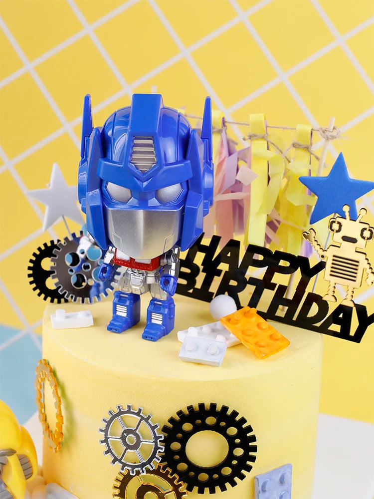 Q Robot Optimus transformers Diy Happy Birthday Cake Topper Cake Topper Supplies for Boys kids Birthday Party Cake Decoration