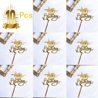 6pcs/Lot Gold Happy Birthday Acrylic Cake Toppers Gold Birhday Cake Topper for Kids Birthday Party Cake Decorations Baby Shower