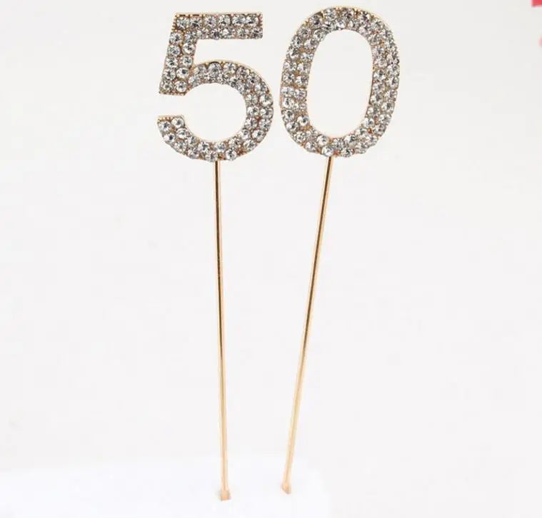 Crystal Cake Topper Bling Rhinestone Number 0-9 Party Decoration for Birthday Anniversary Wedding Supply Gold Silver 100pcs/lot