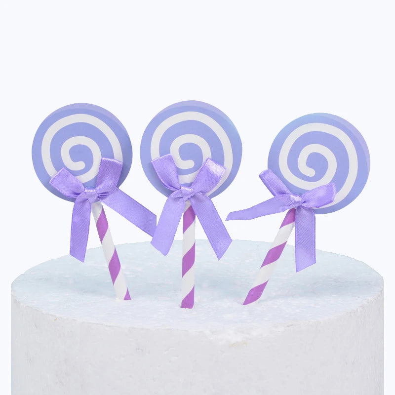6pcs Birthday Cake Card Lollipop Plug-in Birthday Party Dessert Table Plug-in Decoration Color Card DIY Baking Products
