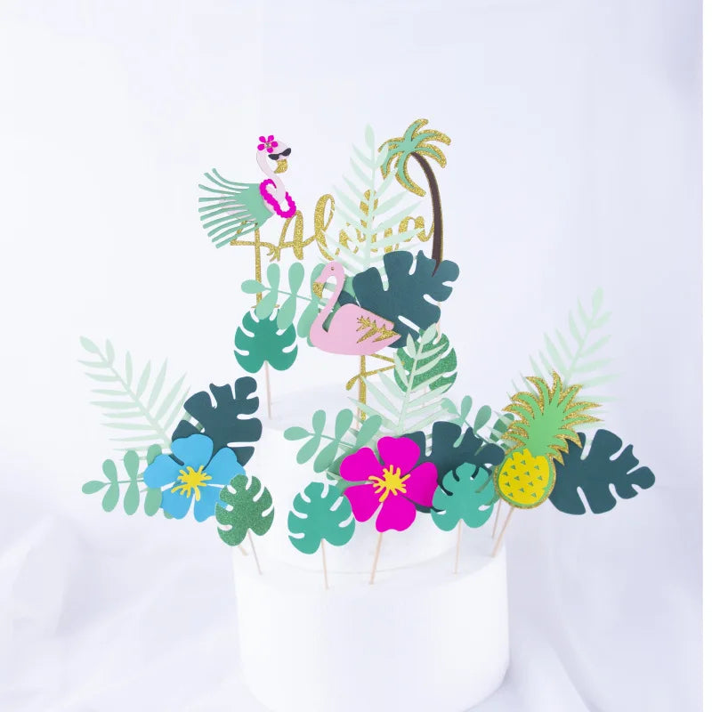 Tropical Leaves Cupcake Toppers Palm Leaf Cake Toppers Summer Parties Jungle Birthday Party Hawaiian Luau Party Cake Decoration