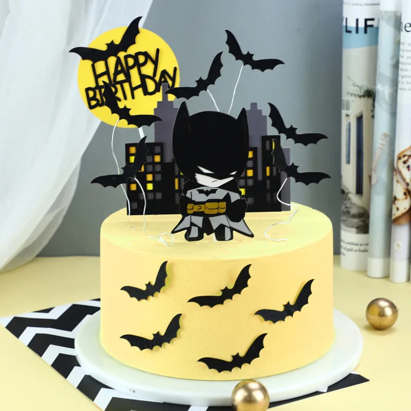 3pcs Cartoon Bat Happy Birthday Cupcake Topper Super Hero Birthday Cake Topper for Kids Birthday Party Cake Decorations Supplies