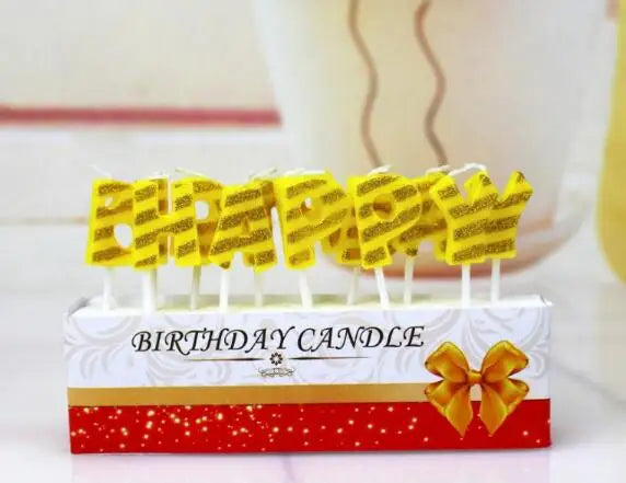 Gold Sliver Happy Birthday Letter Cake Birthday Party Festival Supplies Lovely Birthday Candles for Kitchen Baking Gift