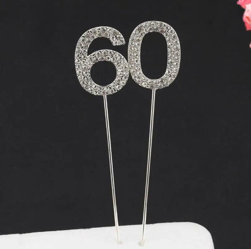 Crystal Cake Topper Bling Rhinestone Number 0-9 Party Decoration for Birthday Anniversary Wedding Supply Gold Silver 100pcs/lot