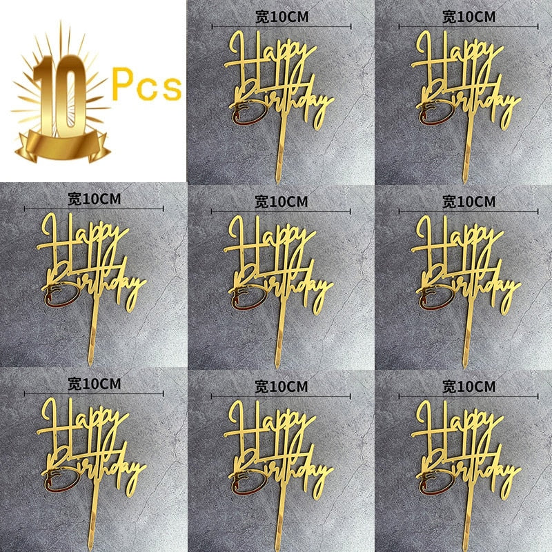 6pcs/Lot Gold Happy Birthday Acrylic Cake Toppers Gold Birhday Cake Topper for Kids Birthday Party Cake Decorations Baby Shower