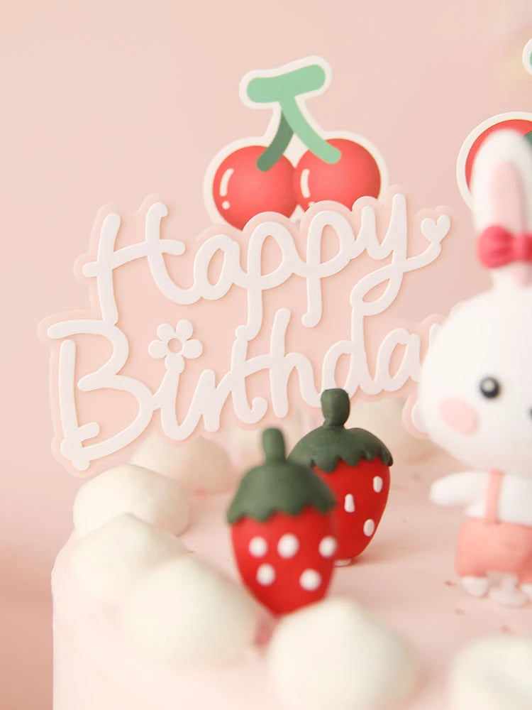 Cute Red Rabbit Strawberry Cake Toppers for Girl&