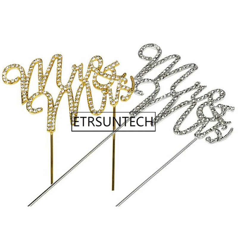 100pcs Mr &amp; Mrs Crystal Rhinestone Cake Topper Wedding Anniversary Party Cake Decoration Supplies Accessories