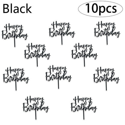 6pcs/Lot Gold Happy Birthday Acrylic Cake Toppers Gold Birhday Cake Topper for Kids Birthday Party Cake Decorations Baby Shower