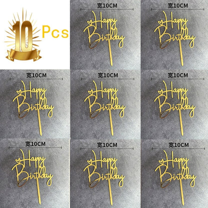 6pcs/Lot Gold Happy Birthday Acrylic Cake Toppers Gold Birhday Cake Topper for Kids Birthday Party Cake Decorations Baby Shower