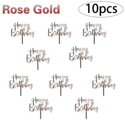 6pcs/Lot Gold Happy Birthday Acrylic Cake Toppers Gold Birhday Cake Topper for Kids Birthday Party Cake Decorations Baby Shower