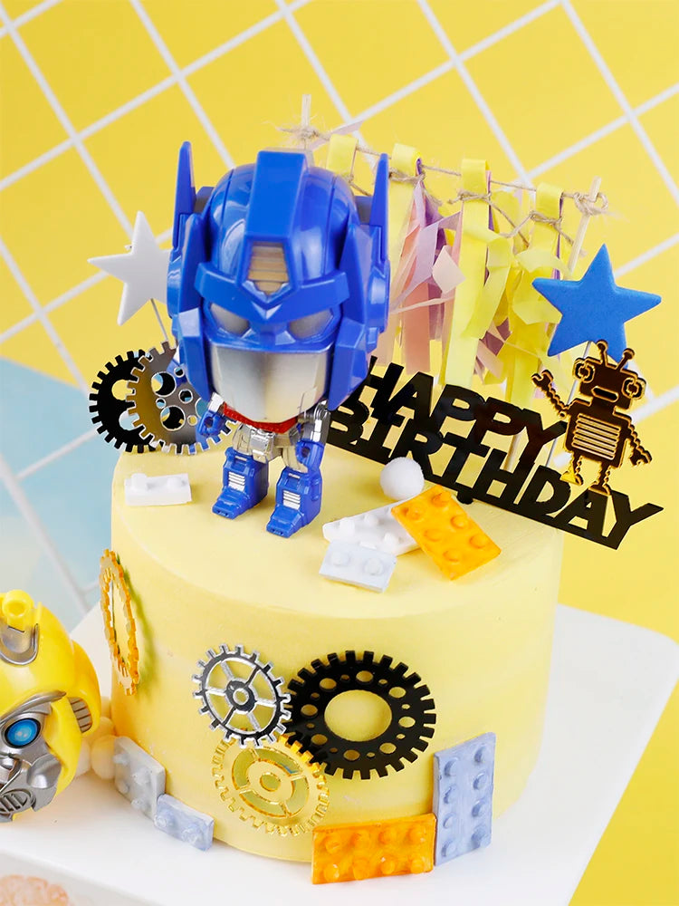 Q Robot Optimus transformers Diy Happy Birthday Cake Topper Cake Topper Supplies for Boys kids Birthday Party Cake Decoration