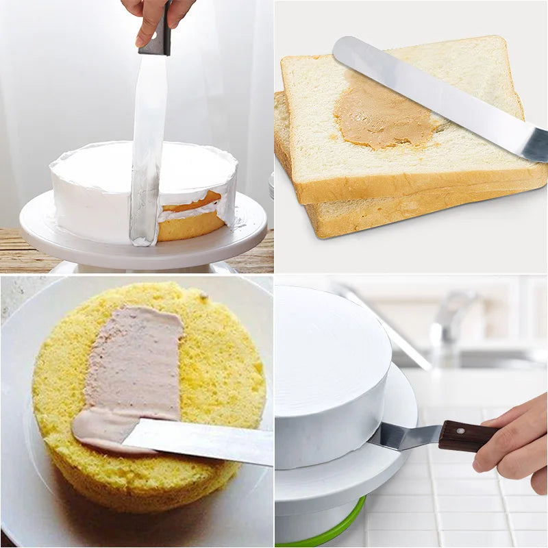 4 6 8 10 inch Spatula Cake Decorating Tools Stainless Steel With Wood Handle Cream Knife Spatula for Cake Smoother Icing