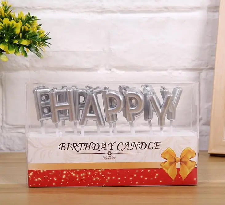 Gold Sliver Happy Birthday Letter Cake Birthday Party Festival Supplies Lovely Birthday Candles for Kitchen Baking Gift