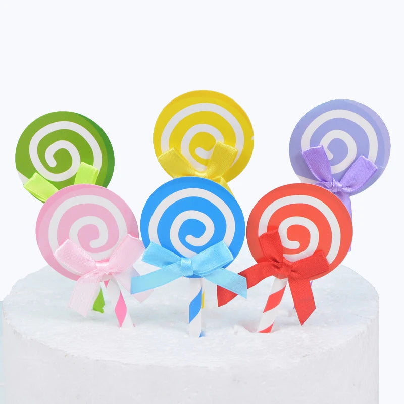 6pcs Birthday Cake Card Lollipop Plug-in Birthday Party Dessert Table Plug-in Decoration Color Card DIY Baking Products