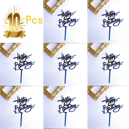 6pcs/Lot Gold Happy Birthday Acrylic Cake Toppers Gold Birhday Cake Topper for Kids Birthday Party Cake Decorations Baby Shower