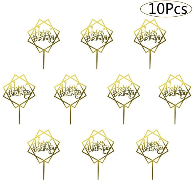 6pcs/Lot Gold Happy Birthday Acrylic Cake Toppers Gold Birhday Cake Topper for Kids Birthday Party Cake Decorations Baby Shower