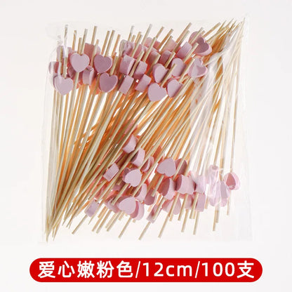 50/100Pcs/set Red Heart Fruit Sticks Disposable Bamboo Sticks Valentines Day Party Supplies Wedding Bridal Shower Birthday Decor