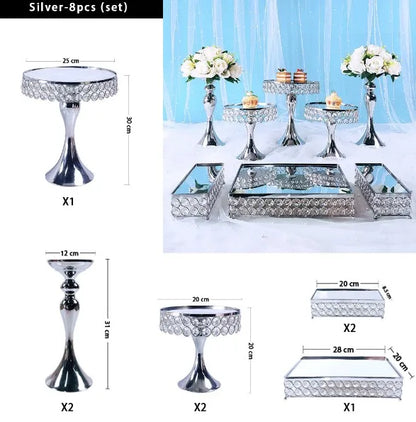 Hot sale party supplies gold aluminum alloy 8pcs set dessert stand wedding decoration supplies cake stand set