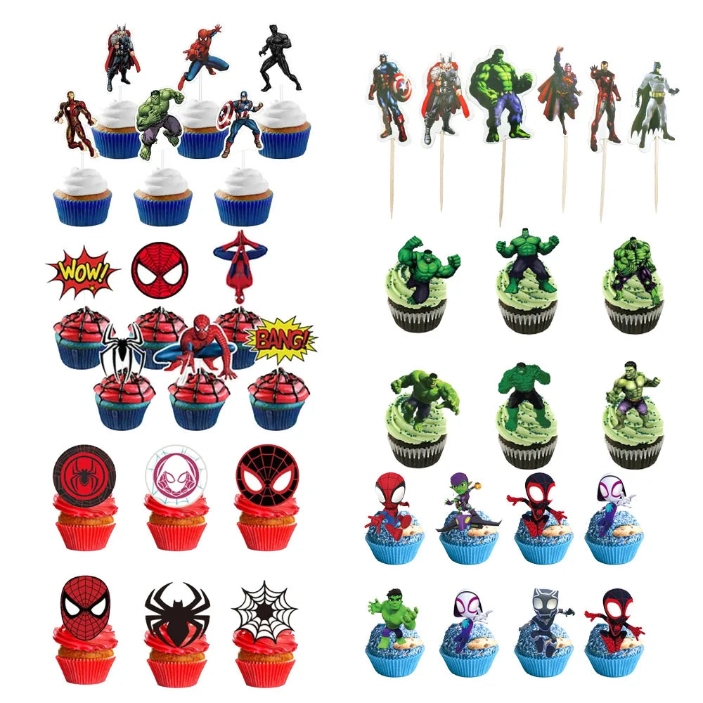 24Pcs Spiderman Cake Decorations Superhero Avengers Cupcake Toppers Boys Favor Party for Kids Birthday Party Cake Supplies Baby