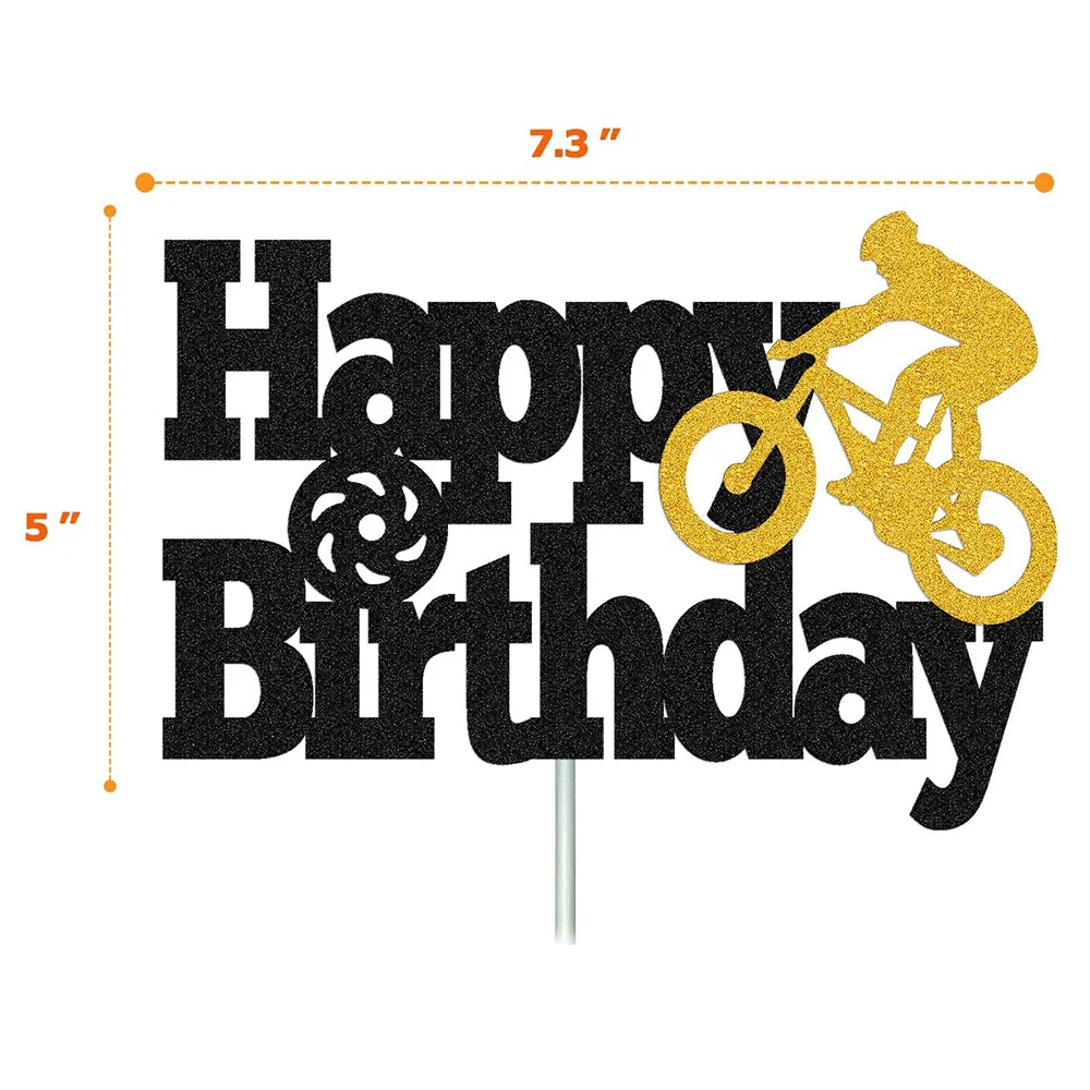 Bicycle Cake Topper Happy Birthday Partyy Supplies Banner Cake Cupcake Decorations for Kids Boy Girl Sport Themed Party Supplies