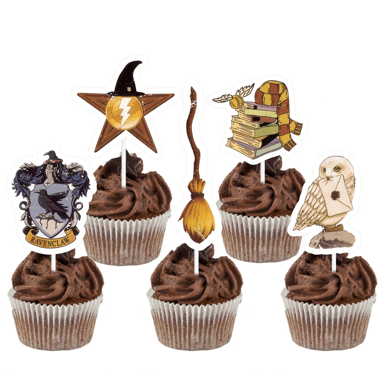Magic Academy Theme Cake Decoration Cartoon Magician Paper Cupcake Topper for Kids Birthday Party Cake Decoration Supplies