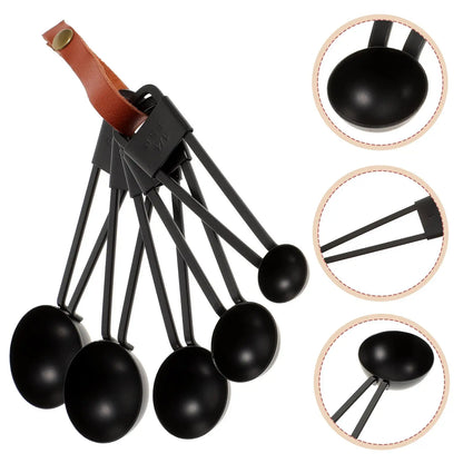5 Pcs Measuring Spoon Set Black Stainless Steel Kitchen Tool Liquid Dry Ingredients Baking Measurement Nesting Stackable Safe