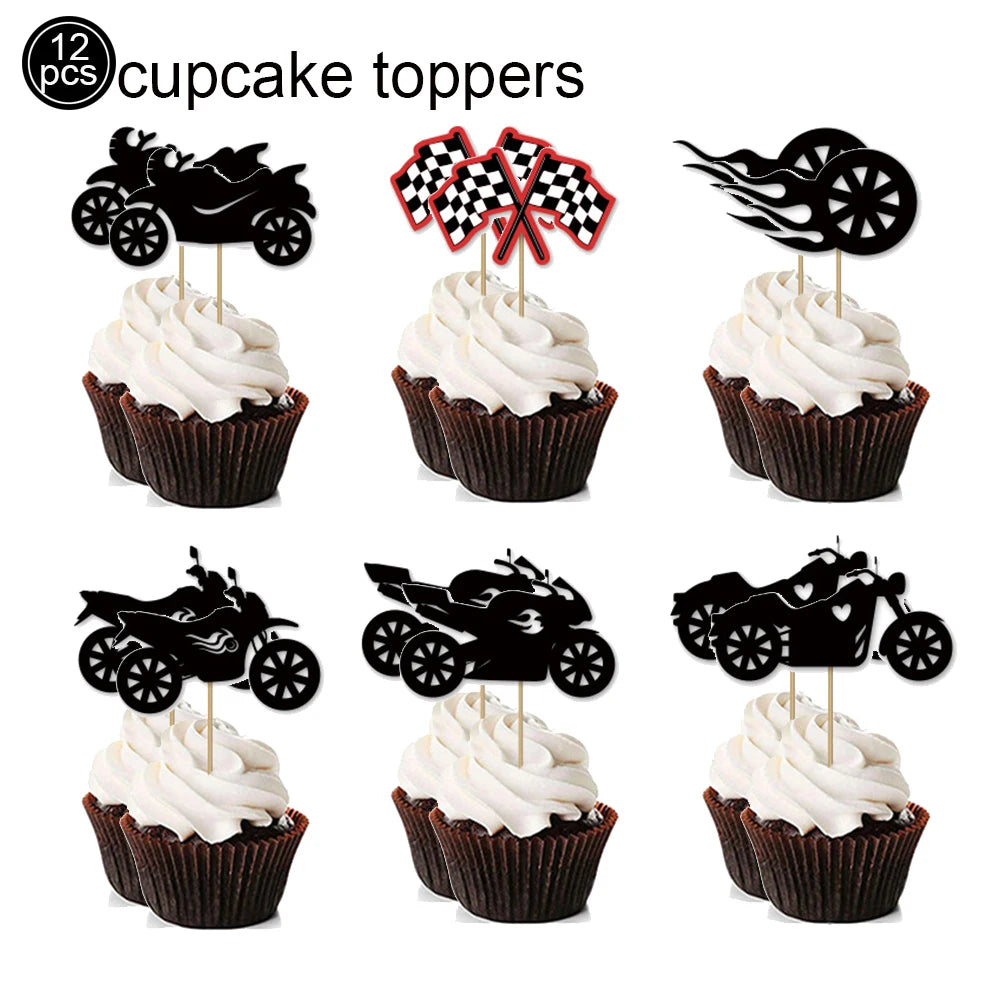 Motorcycle Cake Topper Decorations  Scooter Cupcake Toppers Motorcycle Happy Birthday Cake Topper for Boy Man’s Birthday Party