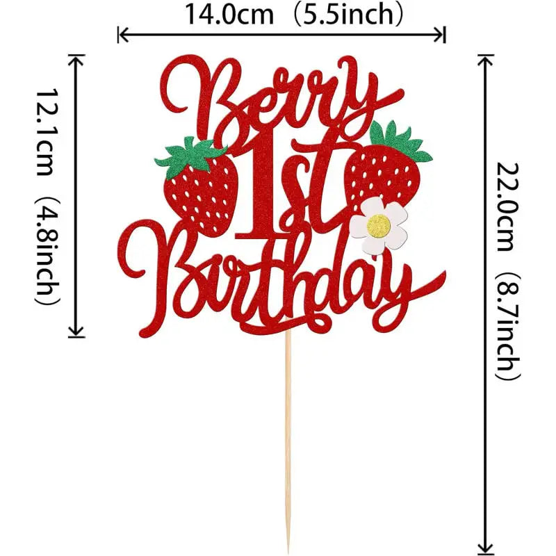 1set Strawberry Cake Topper Happy Birthday Decoration Girl 1st Birthday Party Baby Shower Cake Baking Decoration Supplies