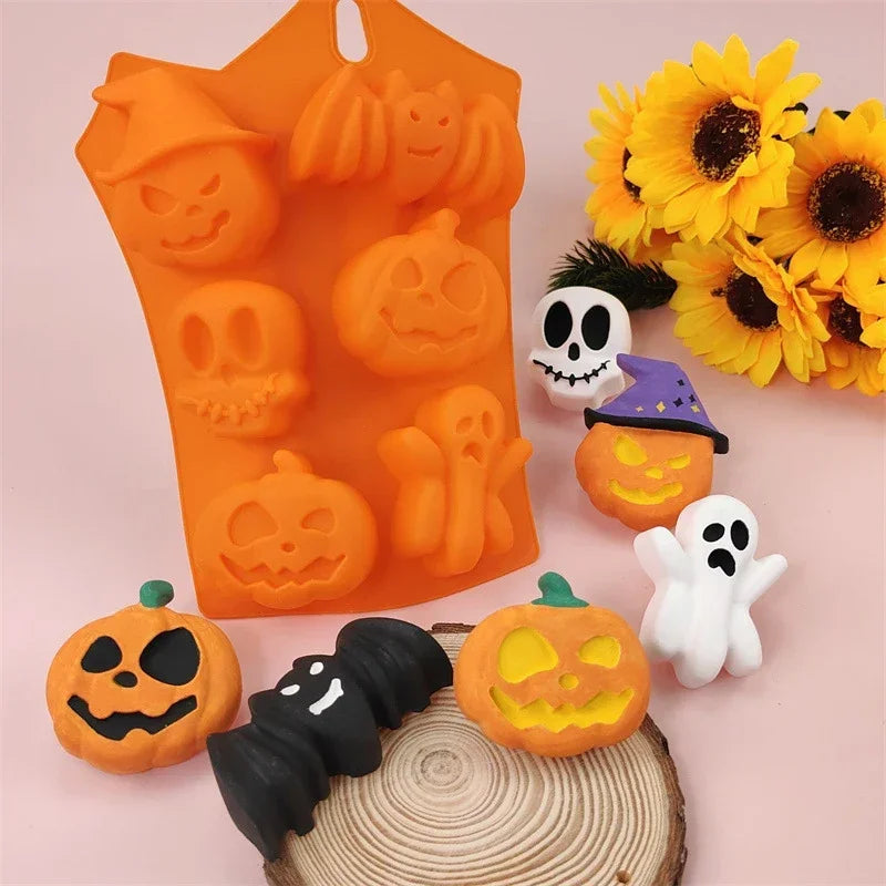 Halloween Chocolate Candy Mold 3D Pumpkin Bat Skull Jelly Biscuit Cake Mould Baking Tool Cookie Cutter Reusable DIY Model Party