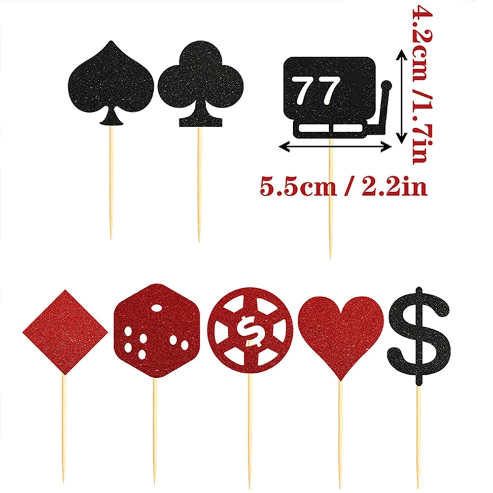 Casino Birthday Cake Topper Cupcake Decorations Poker Card Theme Party Supplies Vegas Night Decor