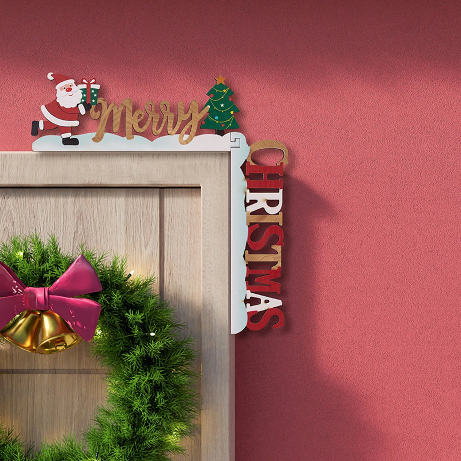 Wall Decor Christmas Door Frame Hanging Wooden Creative Letters Cartoon Old Man Christmas Tree Modeling Suministros NavideñOs