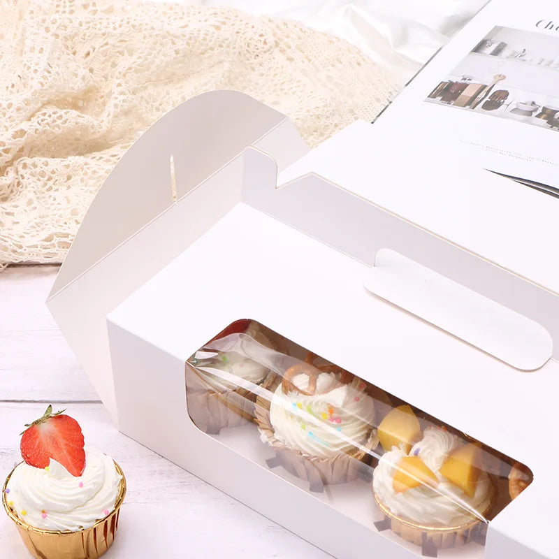 10pcs 12Cups Cake Boxes Thickened White Cardboard Portable Cupcake Packaging Box Small Dessert Baking Gift Bags Party Supplies