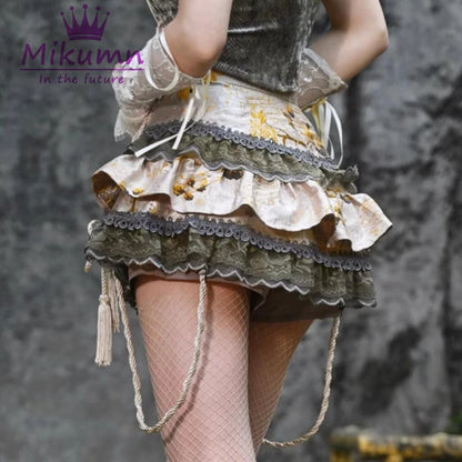 Mikumn Blood Supply Original Gothic Lolita Lace Cake Skirt Women Chinese Style Buckle High Waist Cosplay Party Mini Skirts