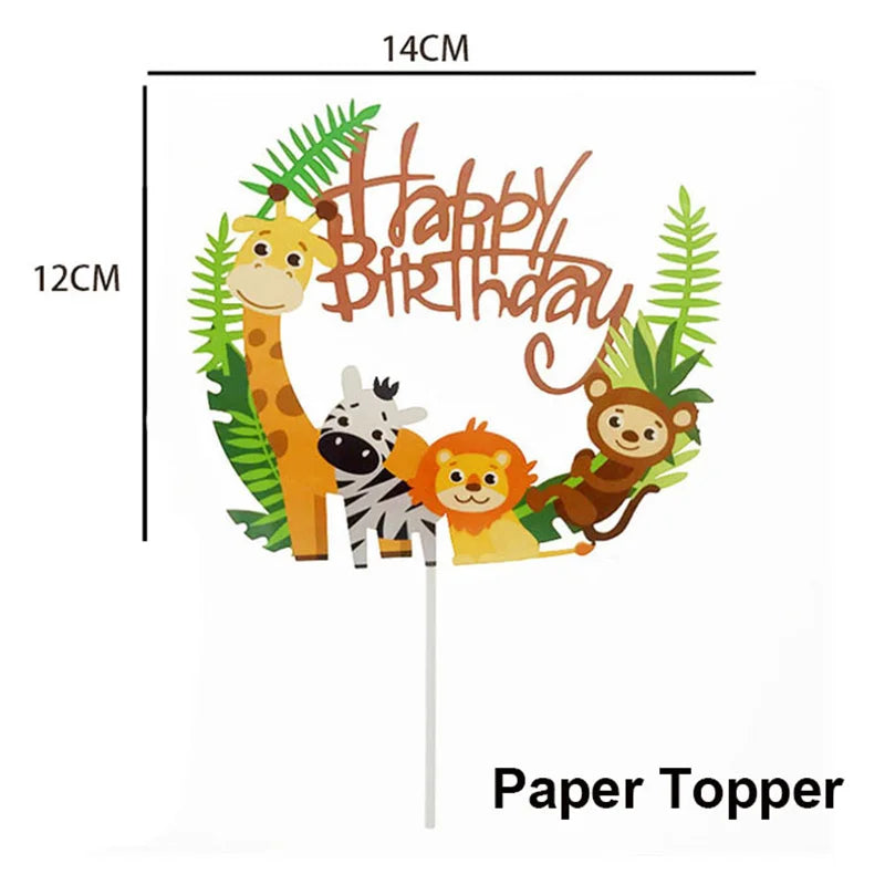 1pcs Jungle Party Cake Topper Safari Animals Figures Toys Picks Wild Jungle Animals Theme Baby Shower Happy Birthday Cake Decor