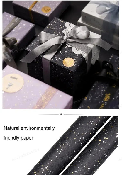 Korean Floral Wrapping Paper Set – 5 Sheets in 6 Colors with Gold/Silver Sparkle Accents