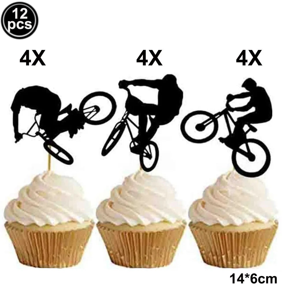 Bicycle Cake Topper Happy Birthday Partyy Supplies Banner Cake Cupcake Decorations for Kids Boy Girl Sport Themed Party Supplies