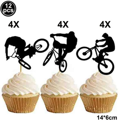 Bicycle Cake Topper Happy Birthday Partyy Supplies Banner Cake Cupcake Decorations for Kids Boy Girl Sport Themed Party Supplies