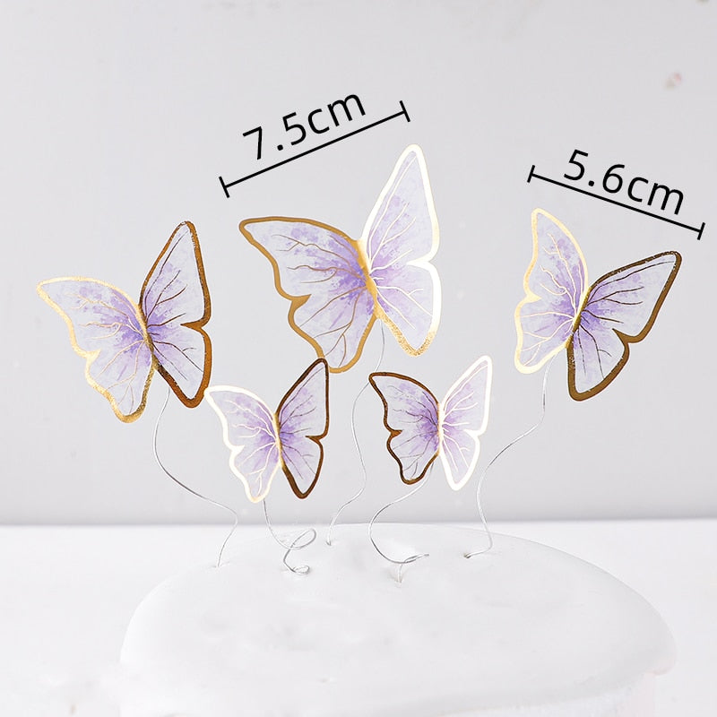 Happy Birthday Butterfly Theme Cake ToppersHandmade Painted Wedding Birthday Party Cake Decoration Party Baking Supplies Gift