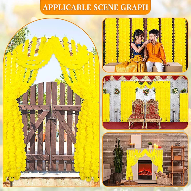 Artificial Marigold Garland For Diwali Wreath Indian Weddings Arch Decorations Garland Halloween Yard Hanging Flower Bar Strips